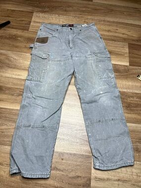 Wrangler Riggs Workwear Pants Mens 32X32 Gray Ripstop Cargo Carpenter Workwear